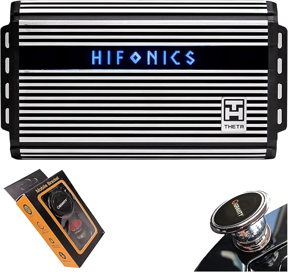 Hifonics ZTH-1225.1D Zeus Theta Compact Mono Channel Car Audio Amplifier (Silver) Class D Amp, 1200-Watt Built-in Bass Control, Bass Remote Included with Gravity Phone Holder Bundle