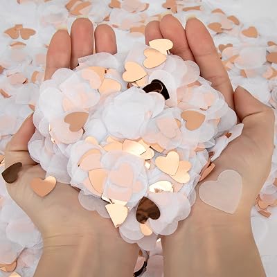 10000 Pieces Paper Confetti, 1 Inch Heart Paper Table Confetti Circles for Birthday, Party, Kindergarten, Wedding Decoration, Baby Shower Table Decor White and Rose Gold, 3.53oz