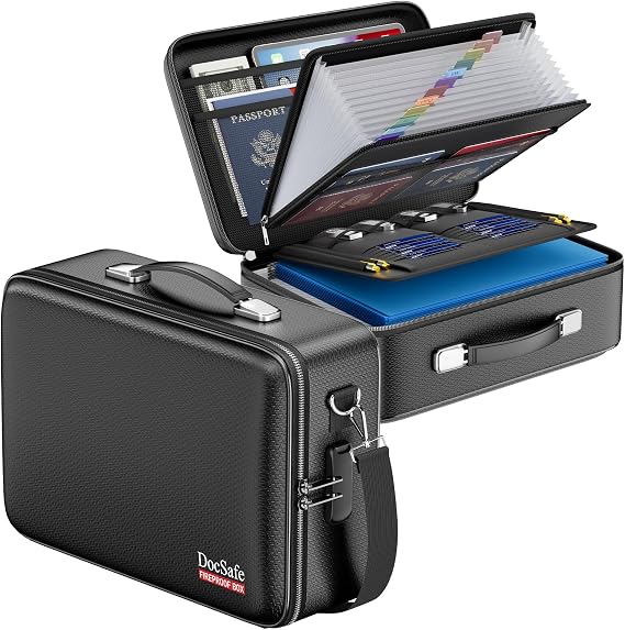 DocSafe Fireproof Document Box Hard Case with Lock&Accordion File Folder
