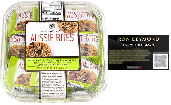 Traditional Aussie Bites Individually Wrapped 27 Oz, Oatmeal snacks cookies, Healthy Oatmeal Bites with RON DEYMOND Card