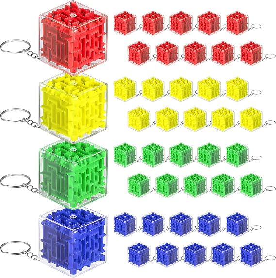 Halloscume 50 Pcs Maze Puzzle Gift 3D Cube Keychain Brain Teaser Game