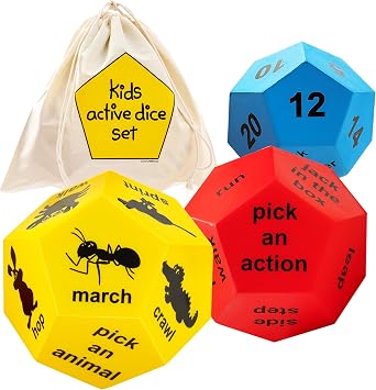 Exercise Dice for Kids - PE Equipment for Elementary School, Indoor Recess Games & Outdoor Kid Exercise Equipment - Fitness Dice Games, Gross Motor Toys for Playground Equipment for Schools