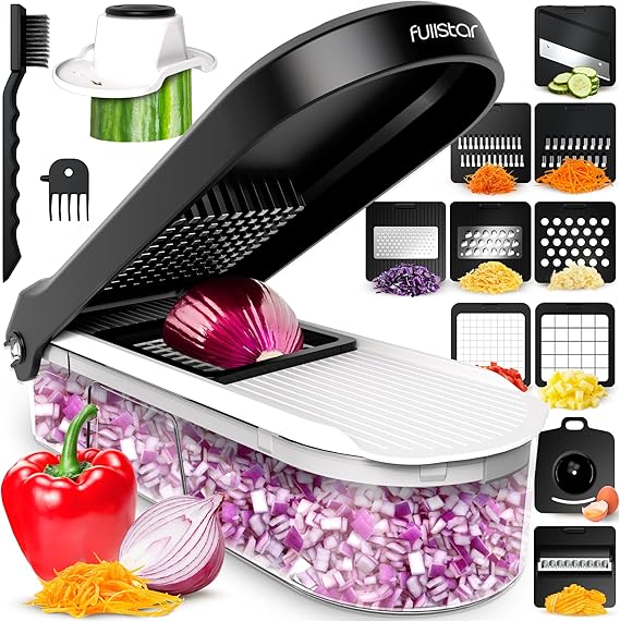 Fullstar Pro Core - Vegetable Chopper & Mandoline Slicer - 10 Blades | Veg, Salad & Onion Dicer - Veggie Julienne Cutter, Cheese Grater - Quick & Easy Meal Prep Kitchen Gadgets (10-in-1, White)