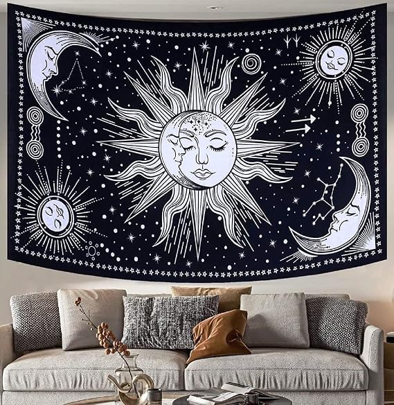 THE ART BOX Room Decor Wall Art Home Decor Tapestry For Bedroom Aesthetic Wall Decor Bedroom Accessories Aesthetic Room Decor Sun And Moon Psychedelic Mystic Tapestry Yoga Meditation