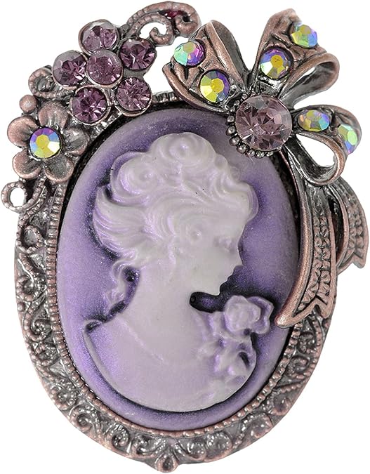 Alilang Vintage Inspired Crystal Rhinestone Victorian Lady Cameo Brooch Pin Maiden Flower Ribbon Bow Pendant
