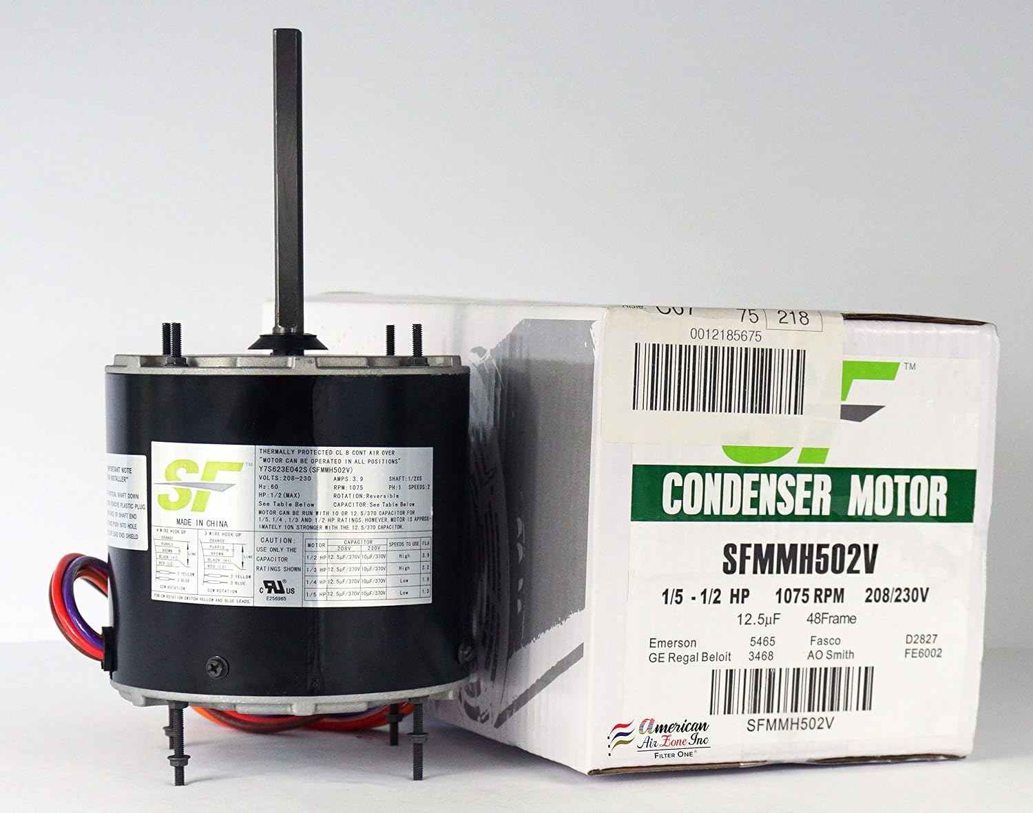 Trane SF - Multi HP - AC Condenser Motor - 15~12 HP - 208230 Volts - 1075 RPM - 48Y Frame - SFMMH502V - Replaces Emerson 5465 - A O Smith FE6002 - GE 3468 - Fasco D2827