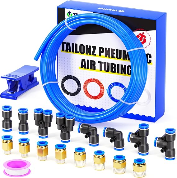 TAILONZ Blue 8mm OD 5mm ID PU Air Hose Pipe Tube Kit 10 Meter 32.8ft