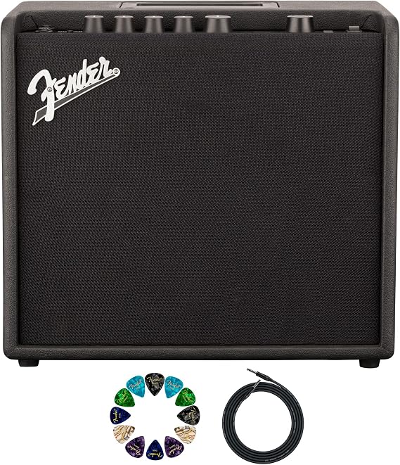 Fender Mustang LT25 Guitar Combo Amplifier Bundle with Cable and Austin Bazaar Exclusive 12-Pack Picks