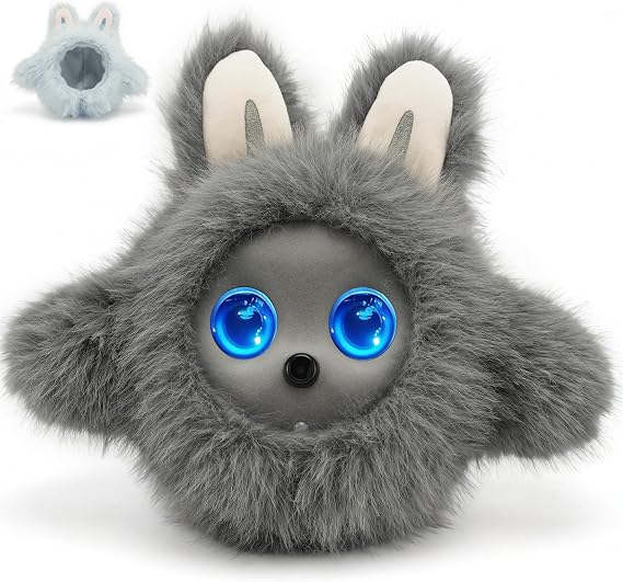 AI Smart Robotic Pet, Cute Emotional Companion Robot with Multimodal Interaction, Replaceable Fluffy Cover, Voice Conversation, Touch Sensing, LCD Screen, Suitable for Home & Office