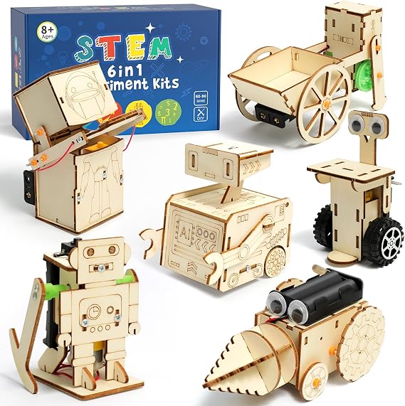 Robot STEM Toys Age 8+, Wooden Science Experiments Kit for Kids(6 Pack Set) | Science Kits for Kids, Engineering Kits, Electronics Kit for Kid, Activity Toys Gifts for 8 9 10 11 12 13 14 Year Old Boys