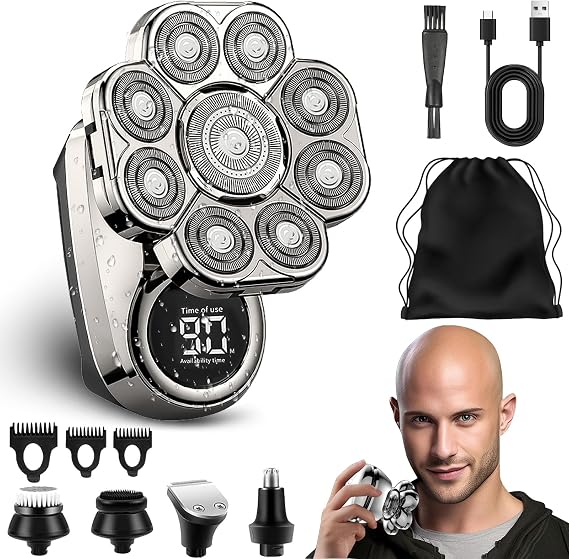 9.0 Ultra Shaver, Head Shavers for Bald Men, 6-in-1 Electric Razor - Led Display Rechargeable Head Shaving Kit with USB-C Fast Charge, IPX7 Waterproof (Set-a-9 Blades)