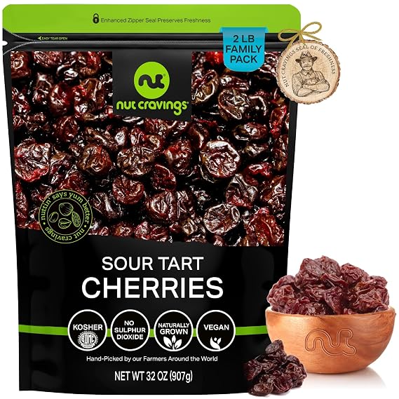 NUT CRAVINGS - Dried Sour Tart Cherries (32oz, 2 LB) Lightly Sweetened