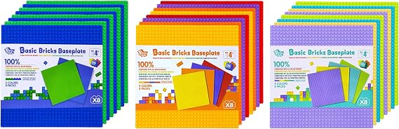 Pairez Toys 24 Pack Baseplates Green Rainbow Pastel, 10 x 10 Set for Kids 4+"