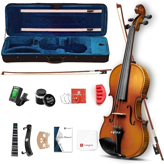 Vangoa 1/2 Acoustic Violin Fiddle Kit, Professional Solid Wood Violin, Spruce Top, Matched Unique Maple Wood Pattern, Premium Ebony Fitting, Beginner