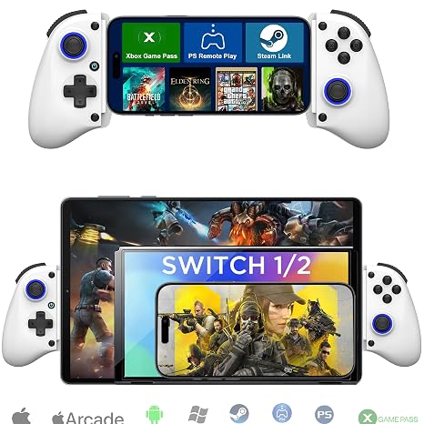 Megadream Mobile Gaming Controller for iPhone/Android/PC - iPad/Tablet (Up to 11in) - Cloud Game - NS-Switch|Swith 2 - Turn Your Phone into a Gaming Console - PS5/Xbox Remote Play Streaming, Call of Duty, Roblox, Turbo, White