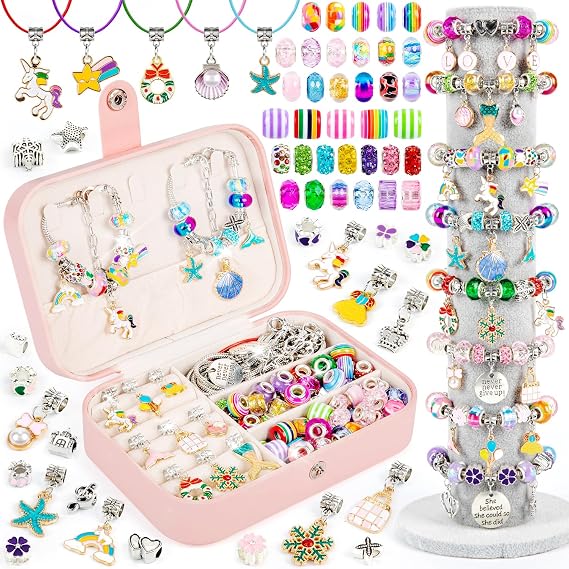 Sofier Jewelry Bracelet Making Kit for DIY Beads Charms Set Teen Gifts | Arts & Crafts Set, Portable Organizer Box Included, Great for Girls Teens 4-12 Years, Perfect for Birthday, Christmas