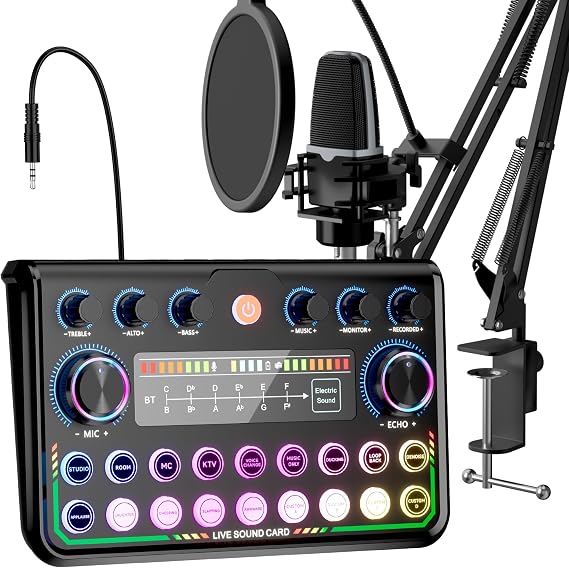 SINWE Podcast Equipment Bundle,Audio Interface with Studio Condenser Microphone for Smartphone & PC,Plug-and-Play Live Sound Card,Perfect for Streaming, Singing, YouTube & Gaming