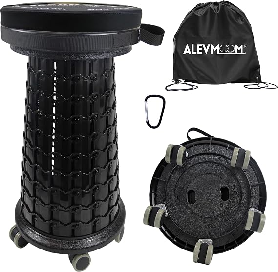 ALEVMOOM Upgrade XXL Collapsilbe Stool with Wheels & Cushion, H 20.1, D 13 Heavy Duty Load Capacity 1000lbs, Portable Retractable Telescoping Folding Rolling Stool for Home, Office, Garage