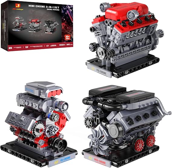 JMBricklayer 3-in-1 Model Engine Kits V8/V12/W16, Crank for Adults 60024