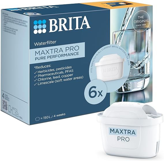 BRITA MAXTRA PRO Pure Performance Water Filter Cartridge - 6 Pack - Original BRITA Refill reducing impurities, Chlorine, PFAS, pesticides and limescale for tap Water with Better Taste