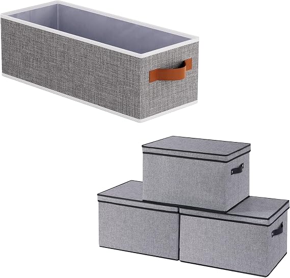 Fabric Storage Boxes, Baskets for Shelves with Lids, Wardrobe Organiser with Handles, Foldable Open Clothes Cubes
