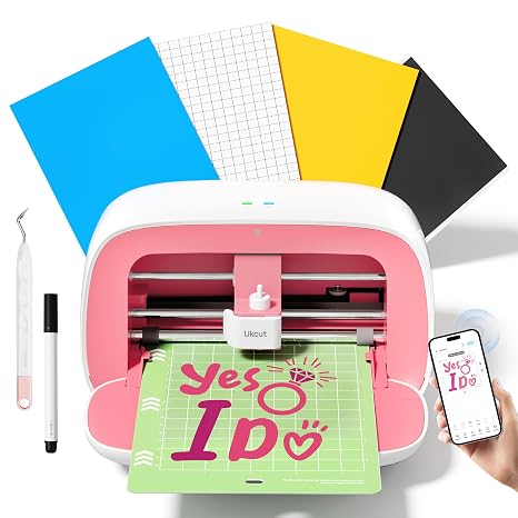 Likcut S501 Plotter Machine 13.97 cm Mini Cutting Plotter for Stickers Vinyl Plotter Film Textile and Cards with Starter Set Pink