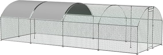 OUYESSIR Outdoor Metal Chicken Coop, Large Walk-in Chicken Run Pen with Waterproof Cover, Rabbit Habitat Dome Roof Poultry Cage for Backyard Farm Use (10'W x 26'L x 6.56'H)