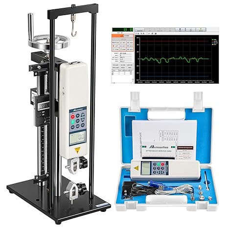 Digital Force Gauge 500N with Test Stand Wheel Operated 150mm Stroke HLB | Dual HJJ-001 Clamps Heavy Duty Steel Base, Tension Compression Stability Precise Manual Control for Laboratory
