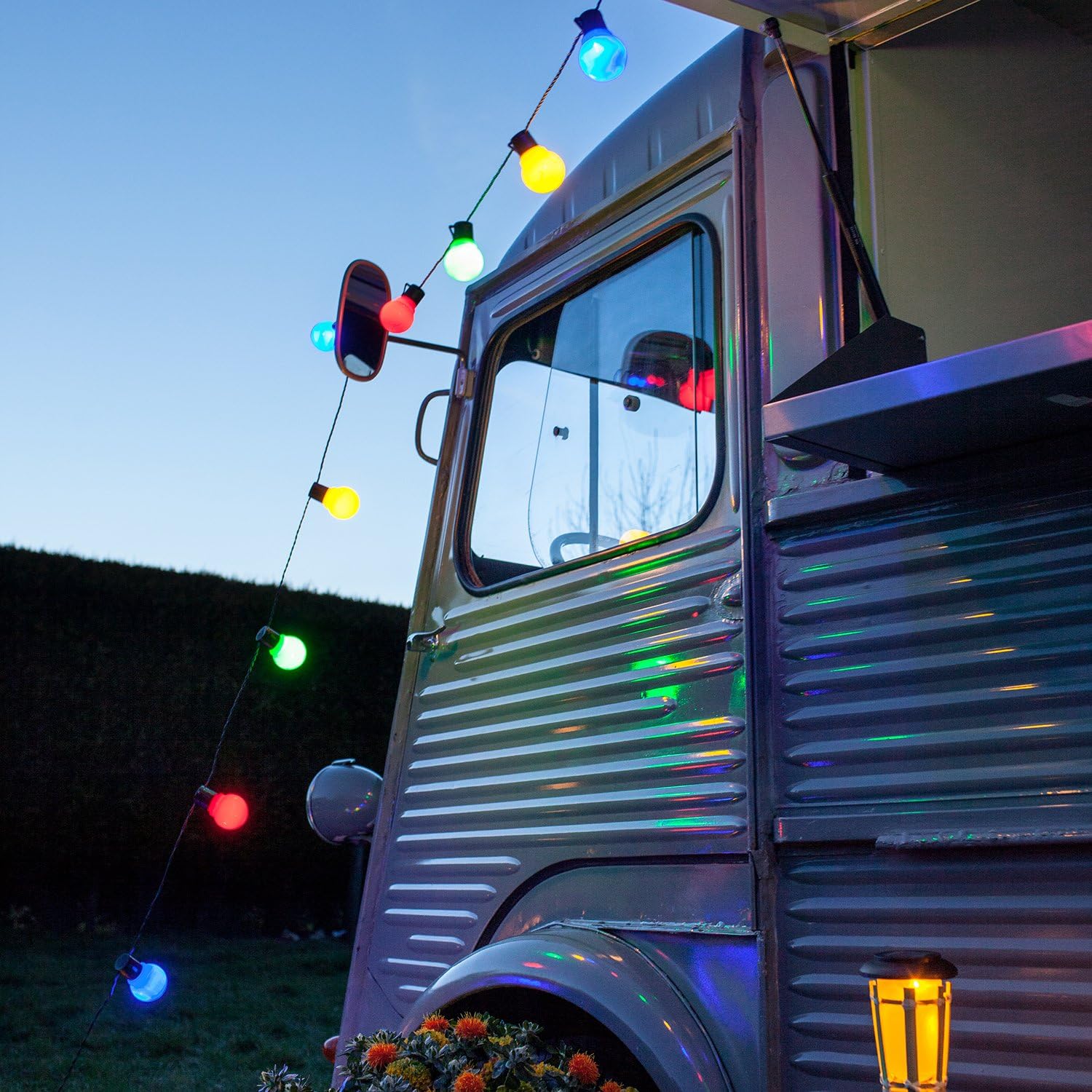 Lights4fun 30 Multi Coloured LED Festoon Party String Lights for Indoor Outdoor Use Mains Powered 7.25m Waterproof IP44