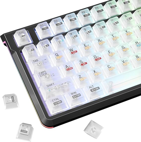 White Clear keycaps, Transparent Keycaps 60 65 75 100 Percent,Crystal Jelly Keyboard Key Cap Set 115 Keys,Cherry Profile Shine Through Keyboard Keycaps for Cherry Gateron MX Mechanical