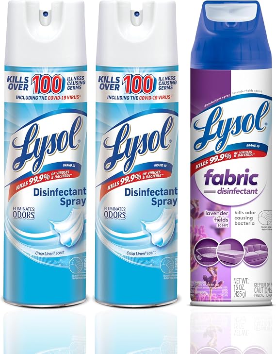 Lysol Disinfectant Wipes 80ct (Pack of 4) Disinfectant Spray, Crisp Linen, 19oz (Pack of 2) Fabric Disinfectant Spray, Lavender Fields, 15oz
