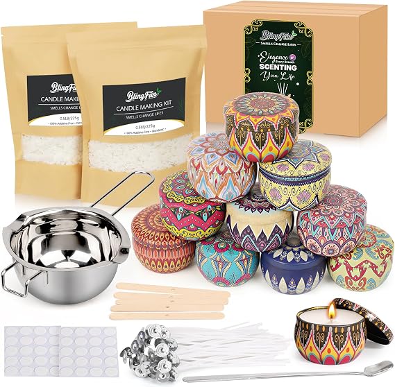 Blingfun 2LB Soy Wax Candle Making Kit,DIY Candle Making Supplies Includes Wax, Wicks, Stickers, Candle Jar, Melting Pot, for Scented Candle Starter Full Kit for Adults