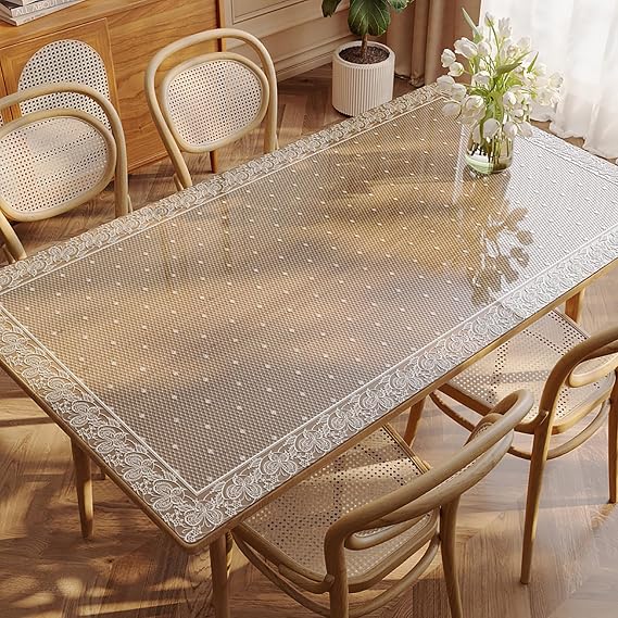 WipeableTablecloth Protector28 x47 C Plastic Cover with Floral Border Waterproof & StainResistant Vinyl for Dining Tables Parties & Events