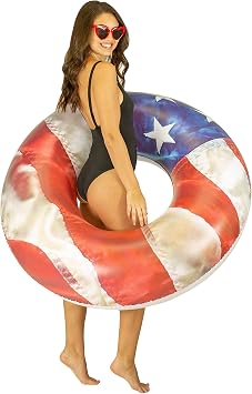 Stars and Stripes American Flag Inflatable Outdoor Pool Rafts, Coolers, Swim Rig Collection. Celebrate The USA.