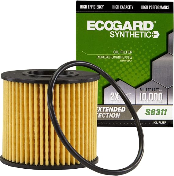 ECOGARD S6311 Cartridge Engine Oil Filter for Synthetic Oil - Premium Replacement | Fits 2009-2016 Toyota Corolla 1.8L; 2010-2018 Prius 1.8L; 2018 C-HR 2.0L