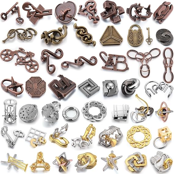 48 Pcs Metal Brain Teaser Puzzles Set for Adults, Classics Style