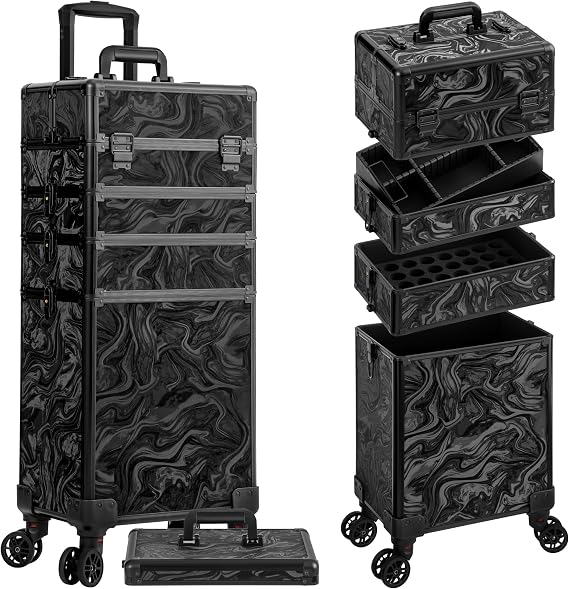 Rolling Makeup Train Case with Lid Cosmetology Case on Wheels