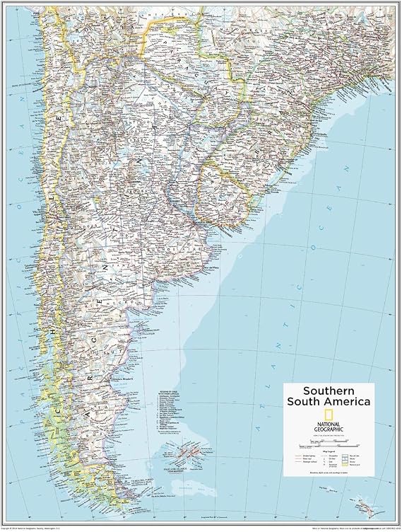 National Geographic: Southern South America Wall Map - 22 x 28 inches - Laminated