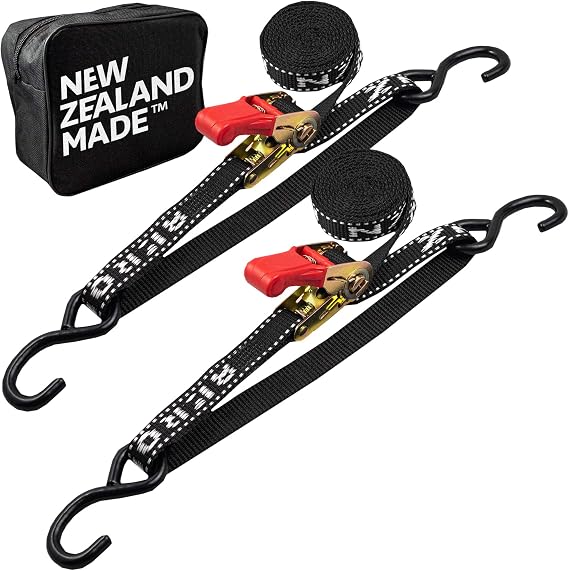 Boat Tie Down Straps to Trailer (Pack of 2) - 2,400lbs Break - 1" x 4 Heavy Duty Ratchet Boat Straps - UV Treated - Made in New Zealand
