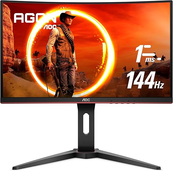 AOC C24G1 24" Curved Frameless Gaming Monitor, FHD 1080p, 1500R VA panel, 1ms 144Hz, FreeSync, Height adjustable, VESA, 3-Year Zero Dead Pixels Black