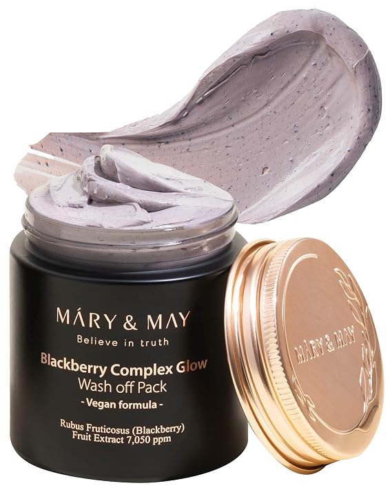 Mary&May Vegan Blackberry Glow Wash-Off Cream Clay Mask, 4.23 oz