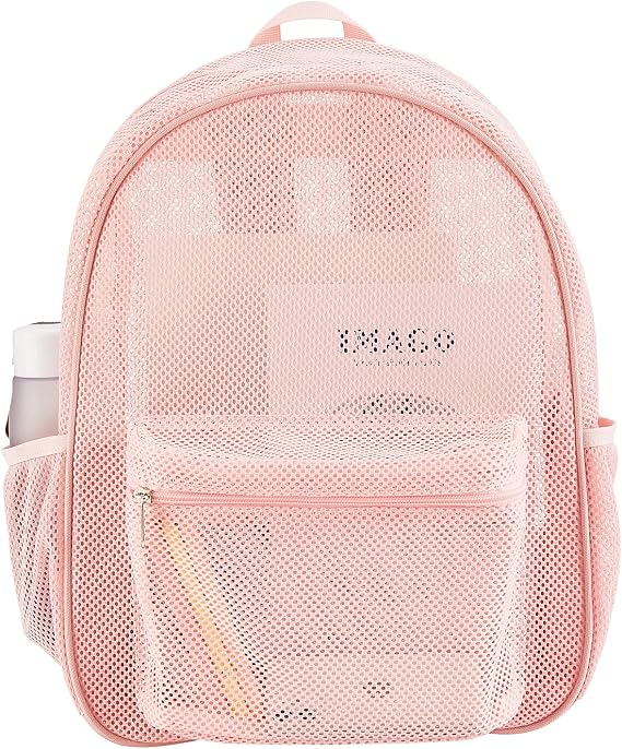 COVAX Heavy Duty Mesh Backpack, See Through College Backpack, Pink