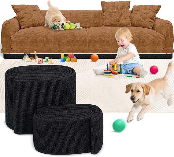 Elastic Under Couch & Bed Blocker for Kids & Pets Toys Adjustable Gap Guard Stops Lost Toys, No Tools Install Fits Right-Angle Furniture Legs 3 H x 132 L