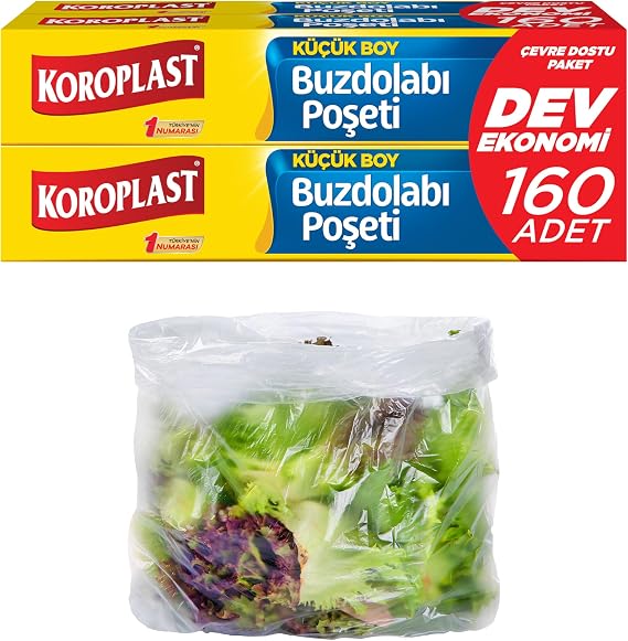 Koroplast Küçük Boy Buzdolabı Poşeti Dev Ekonomi 160’lı, Yeni Ekonomik Buzdolabı Poşeti Küçük Boy 20x30 cm, BPA İçermez, Sızdırmaz Saklama Torbası, Meyve, Sebze, Yemek, Et, Tavuk, Gıda Saklama Torbası