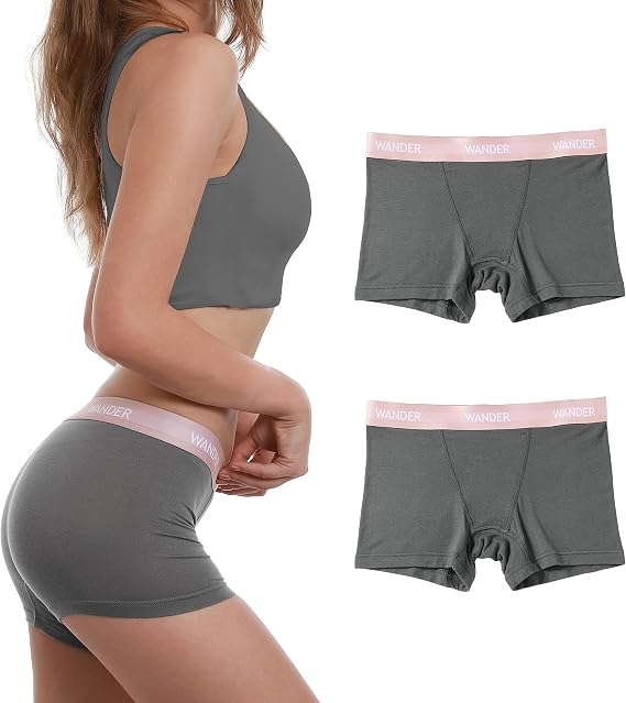 WANDER Womens Boxer Briefs Underwear Anti Chafing Soft Stretch Boy Shorts Panties for Ladies 3"/5" Inseam 2 Pack