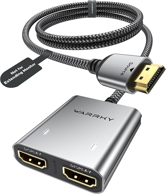 Warrky HDMI Splitter 1 in 2 Out 4K, Mirror Only, USB-C Powered, Metal
