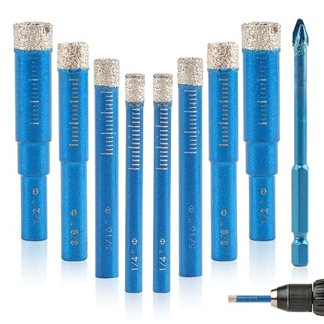 9 Pack Diamond Drill Bits Set, Ceramic Drill Bit, Tile Dri-ll Bits for Ceramic, Porcelain, Marble, Granite, Stone, Glass (Blue)
