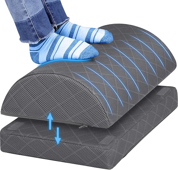 CushZone Foot Rest for Under Desk at Work, Grey-16.9 in | 2-Height Adjustable Foot Stool for Office and Home, Office Desk Accessories, Ergonomic Foot Support