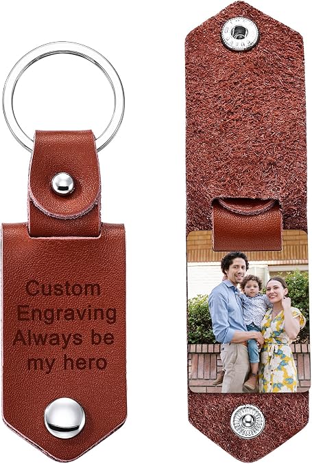 MeMeDIY Personalized Leather Keychain Gifts for Men Boyfriend Dad Husband Custom Photo Picture Date Name Text Father's Day