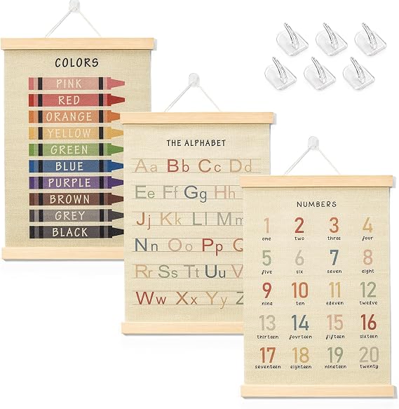 3-Pack Toddler Learning Posters Educational Playroom Wall Decor 12x16 Inch
